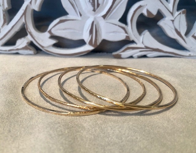 Gold Stacking Bangle, Stacking Bracelet, Textured Bangle, Handcrafted Bangle, 14k Gold Filled Bangle, Custom Size Bangle, Special Gift Idea