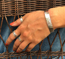 Load image into Gallery viewer, Wide Sterling Cuff, Textured Sterling Silver Bracelet, 925 Silver Cuff, Gift for Friend, Solid Silver Jewelry, Hammered Cuff Bracelet
