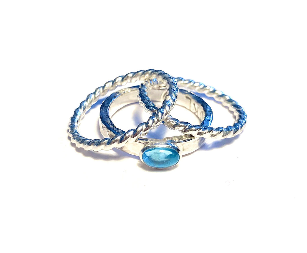 Topaz Stacking Rings, Natural Swiss Blue Topaz Wedding Ring Set, Something Blue, Custom Rings, November Birthstone Ring Set, Christmas Gift
