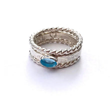 Load image into Gallery viewer, Topaz Stacking Rings, Natural Swiss Blue Topaz Wedding Ring Set, Something Blue, Custom Rings, November Birthstone Ring Set, Christmas Gift
