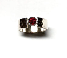 Load image into Gallery viewer, Garnet Solitaire Ring, Silver and Garnet Ring, January Birthstone, Unique Wedding Ring, Personalized Gift, Wide Band Ring, Girlfriend Gift
