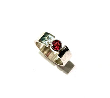 Load image into Gallery viewer, Garnet Solitaire Ring, Silver and Garnet Ring, January Birthstone, Unique Wedding Ring, Personalized Gift, Wide Band Ring, Girlfriend Gift

