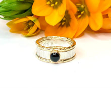 Load image into Gallery viewer, Black Onyx Ring Set, Personalized Jewelry, Gemstone Mixed Metal Ring, Stacking Ring, Silver and Gold Rings, Girlfriend Gift, Birthstone Ring
