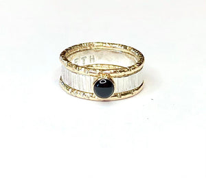 Black Onyx Ring Set, Personalized Jewelry, Gemstone Mixed Metal Ring, Stacking Ring, Silver and Gold Rings, Girlfriend Gift, Birthstone Ring