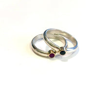 Load image into Gallery viewer, Genuine Ruby or Sapphire Solitaire Ring, Stacking Gemstone Rings, September Birthstone Ring, Girlfriend Gift, Gold and Silver Gem Ring
