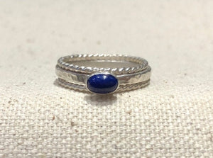Blue Lapis and Sterling Silver Stacking Ring Set