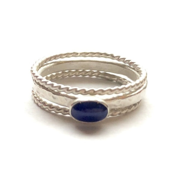 Blue Lapis and Sterling Silver Stacking Ring Set