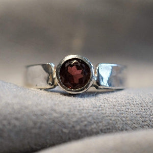 Unique Red Garnet Solitaire Ring