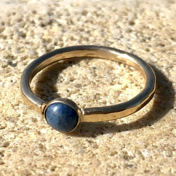 Blue Lapis and Gold Solitaire Ring