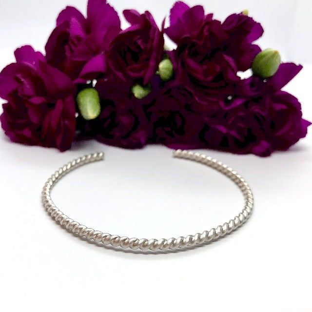 Twisted 925 Sterling Silver Matte Bracelet - 3mm Wide