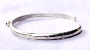 Solid Sterling Silver and Genuine Lapis Lazuli Gemstone Cuff Bracelet - 4 mm Wide