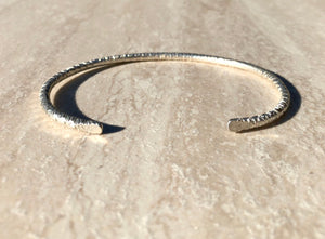 Solid Sterling Silver Cuff Textured Bracelet Set - 3.25mm and 2mm Round