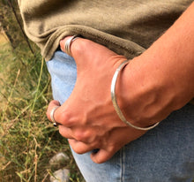 Load image into Gallery viewer, Unisex Hammered Cuff Sterling Silver Bracelet - 4.2mm Wide
