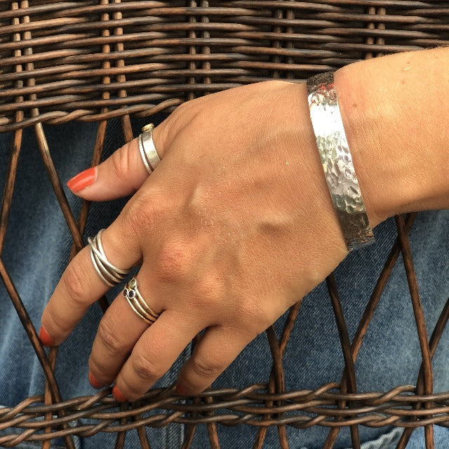 Wide Textured 925 Sterling Silver Cuff Bracelet - 10.5mm Wide