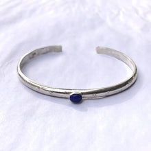 Load image into Gallery viewer, Solid Sterling Silver and Genuine Lapis Lazuli Gemstone Cuff Bracelet - 4 mm Wide
