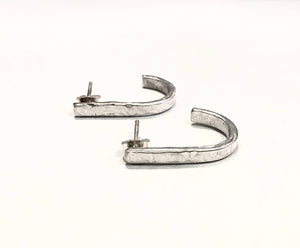 Textured Sterling Silver Open Hoop Stud Earrings