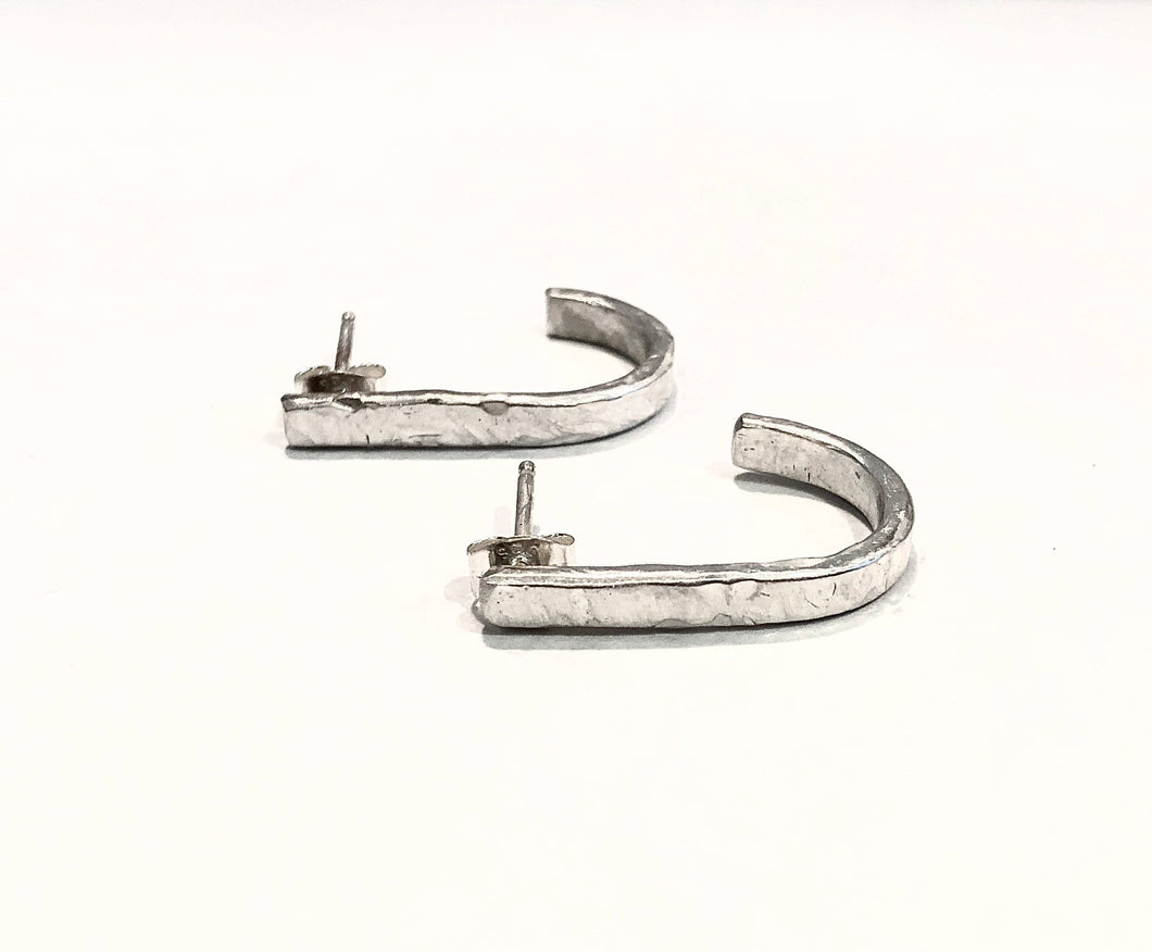 Textured Sterling Silver Open Hoop Stud Earrings
