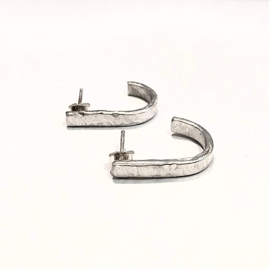 Sterling Silver Textured Open Hoop Earrings