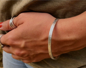 Unisex Hammered Cuff Sterling Silver Bracelet - 4.2mm Wide