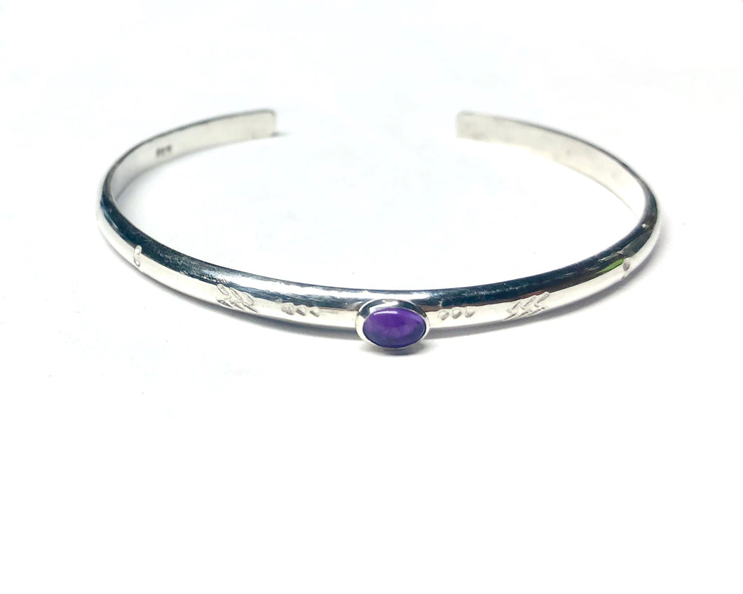 Genuine Amethyst Sterling Silver Cuff Bracelet