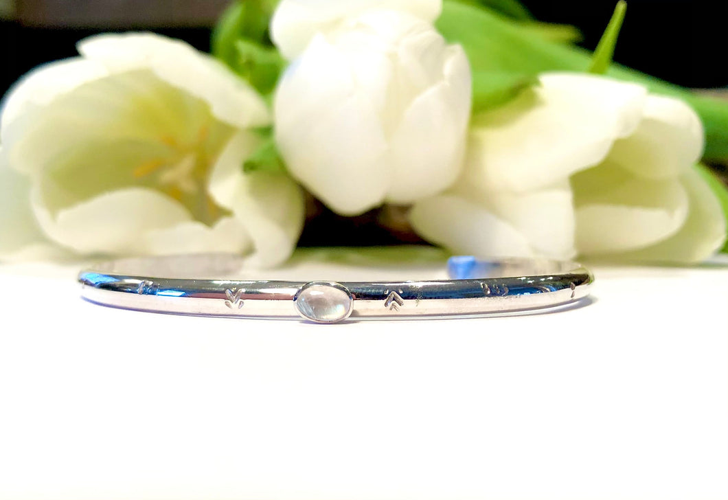 Personalized Natural Gemstone and Sterling Silver and Cuff Bracelet