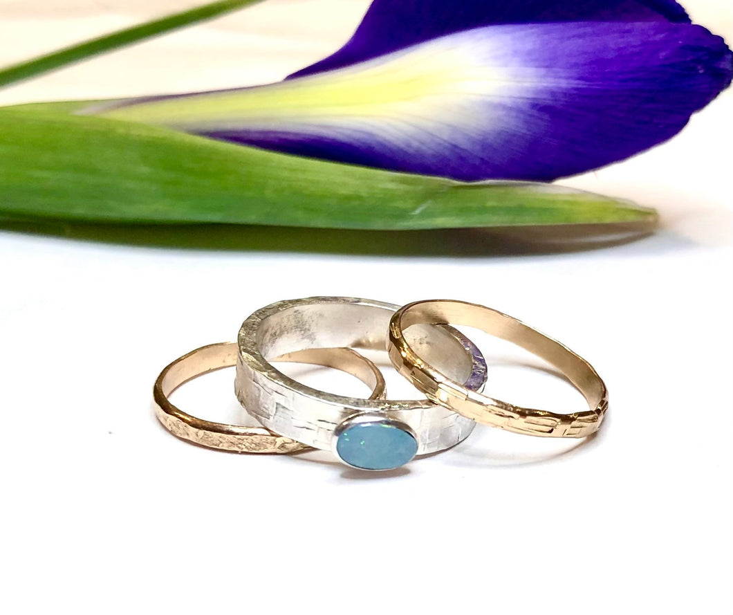 Gold and Silver Ethiopian Opal Ring Set