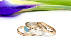 Gold and Silver Ethiopian Opal Ring Set