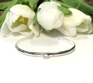 Personalized Natural Gemstone and Sterling Silver and Cuff Bracelet