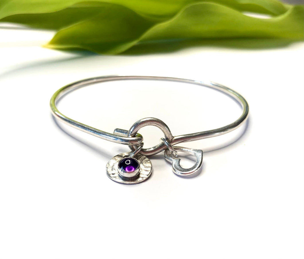 Personalized Sterling Silver and Genuine Amethyst Charm Bracelet