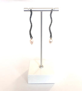Wavy Genuine Pearl and Sterling Silver Drop Earrings