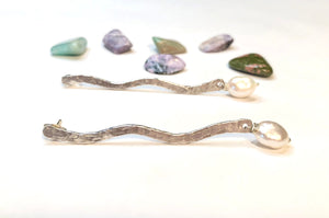 Wavy Genuine Pearl and Sterling Silver Drop Earrings