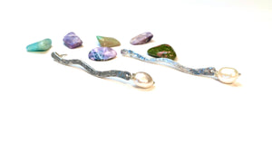 Wavy Genuine Pearl and Sterling Silver Drop Earrings