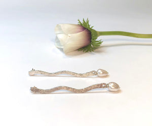 Wavy Genuine Pearl and Sterling Silver Drop Earrings