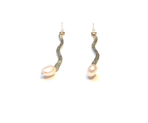 Wavy Genuine Pearl and Sterling Silver Drop Earrings