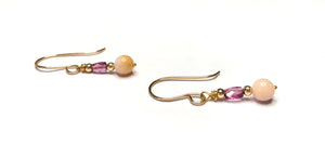 Genuine Opal, Garnet and Gold Earrings