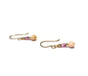 Genuine Opal, Garnet and Gold Earrings