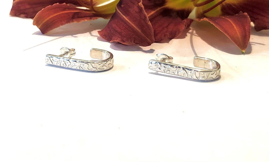 Textured Sterling Silver Open Hoop Earrings