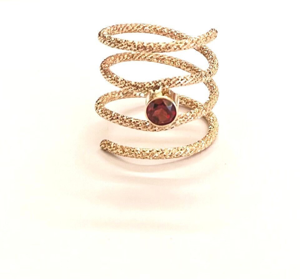 Sparkly Gold and Gemstone Spiral Ring - Pick your Gemstone