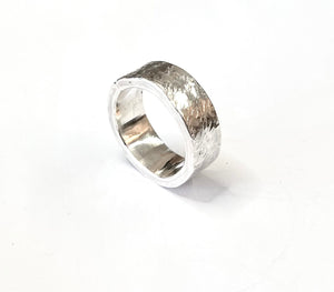 Thick Rustic Textured Solid Sterling Silver Ring - 9.25mm Wide