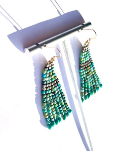 Genuine Turquoise and Pyrite Hand Woven Fringe Earrings