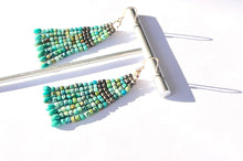 Load image into Gallery viewer, Genuine Turquoise and Pyrite Hand Woven Fringe Earrings
