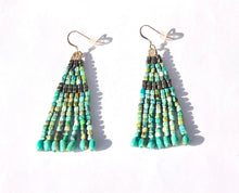 Load image into Gallery viewer, Genuine Turquoise and Pyrite Hand Woven Fringe Earrings
