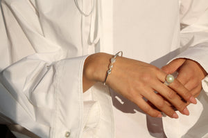 Lotus Bracelet - Pearl and Sterling Silver Bangle Bracelet